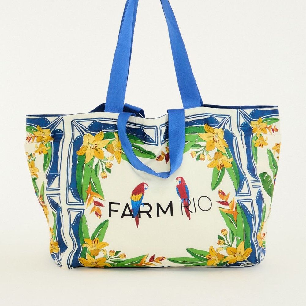 FARM Rio Brazil Tropical Parrot Large Canvas Carryall Tote Bag NWT - Picture 15 of 15